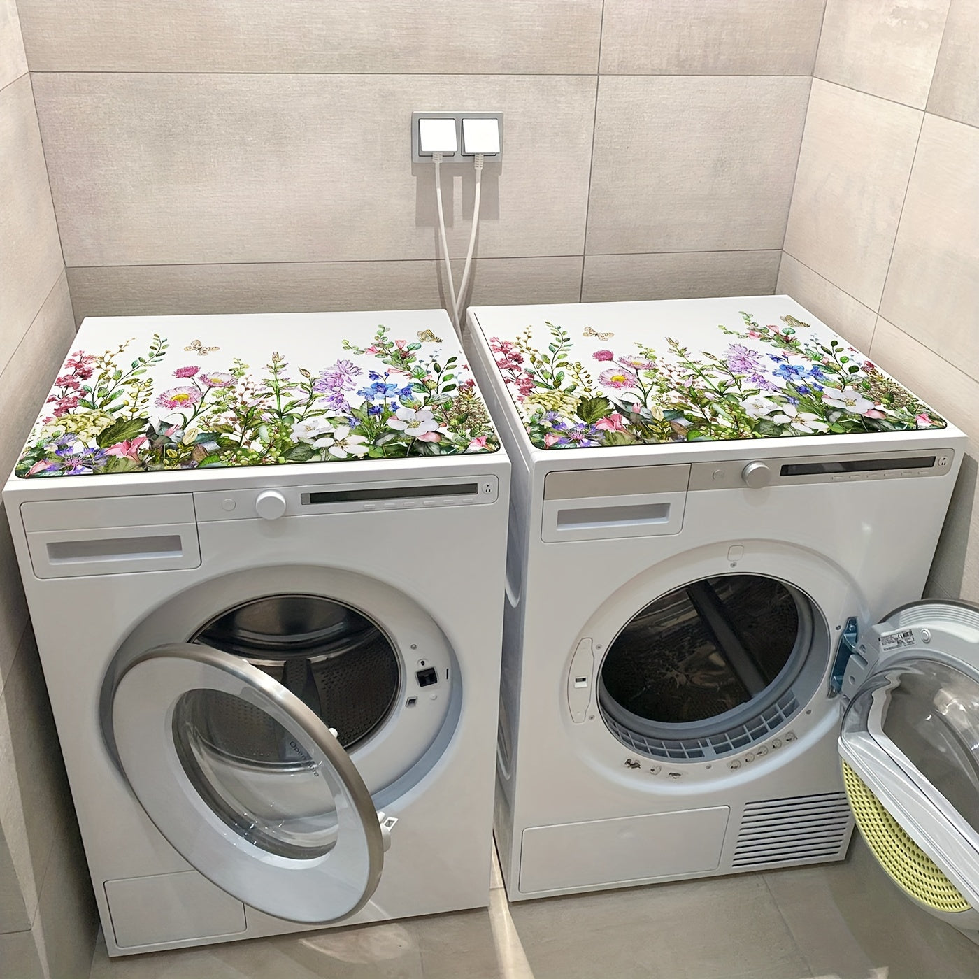 2 ta Vintage Qahva va Gul Printi Yuvish va Quruq Mashinalar Uchun Chang Qoplamalari - Mustahkam, Dog'ga Qarshi, Sirpanmaydigan Yostiqlar, Kir Yuvish Mashinalari Uchun Retro Uslubida