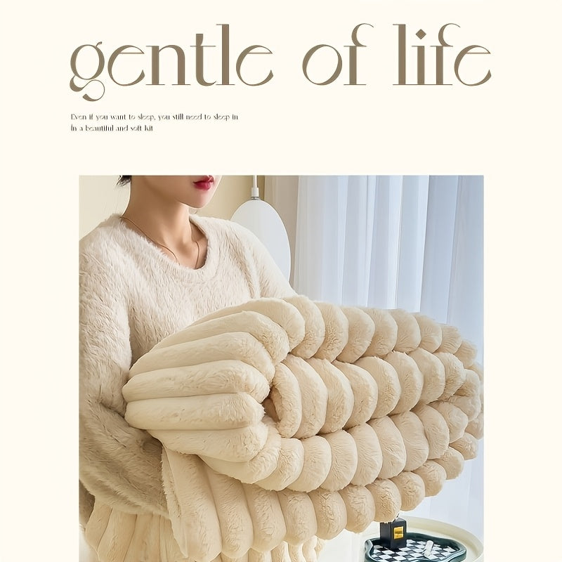 Faux Rabbit Fur Double-Sided Throw Blanket Cozy Plush Soft for Napping Lounging and Gift