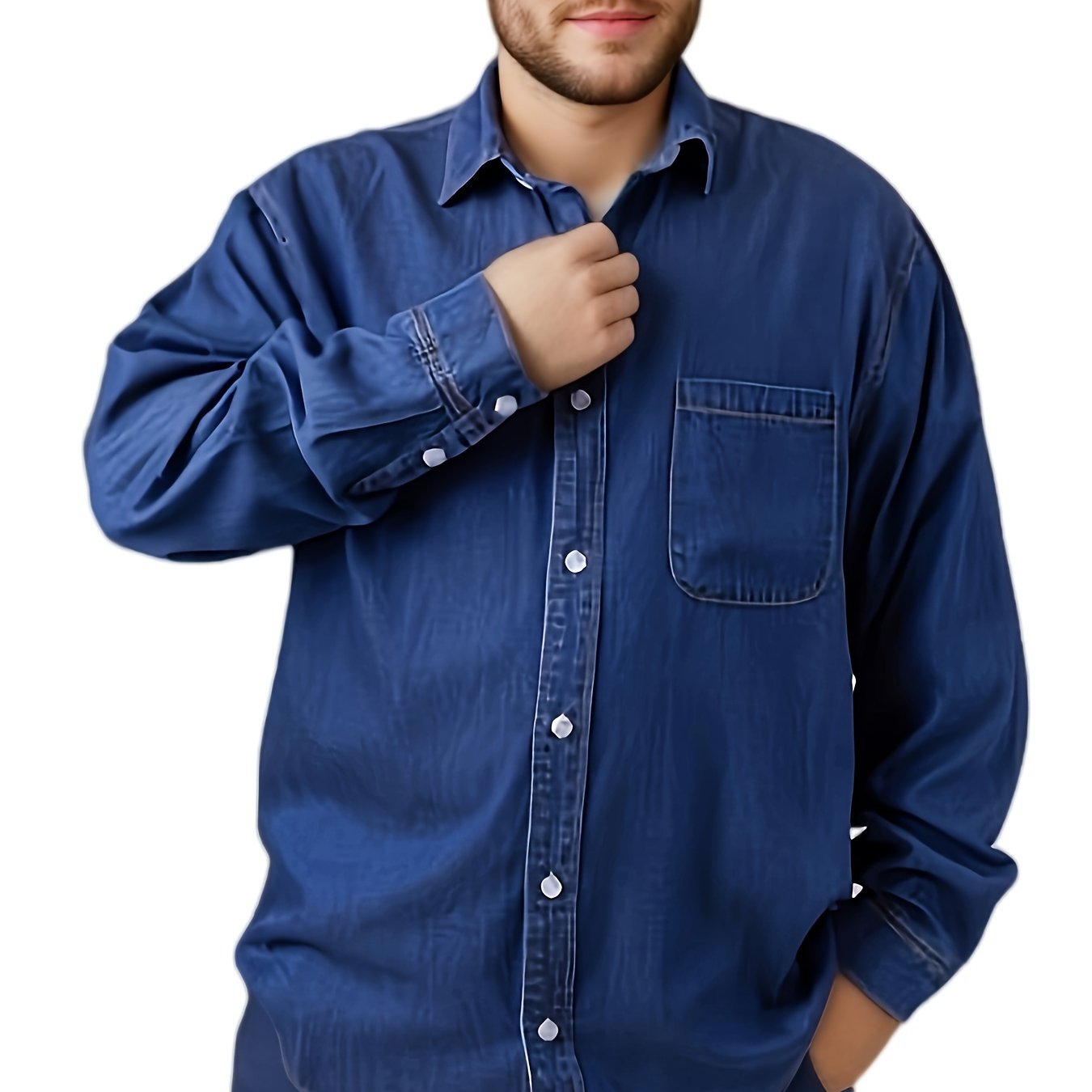Men's Plus Size Denim Shirt Casual Woven Solid Color Button-Front Breathable Spring Fall Outdoor
