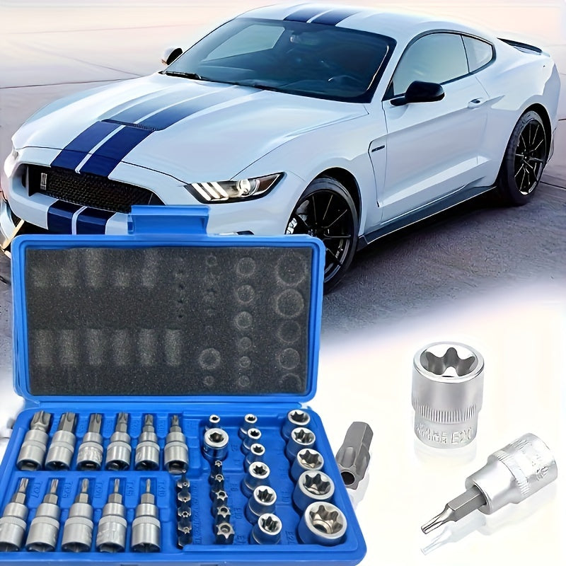 34-Piece E-Torx Star Socket Set Chrome Vanadium Steel Durable Tools