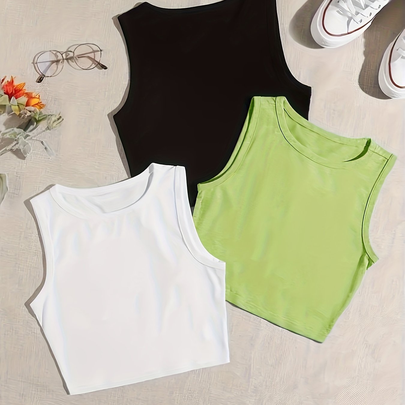 Women's 3-Pack Solid Cotton Crew Neck Tank Tops for Casual Wear