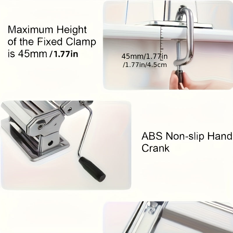Stainless Steel Manual Noodle Maker with Dual Cutter and Adjustable Thickness
