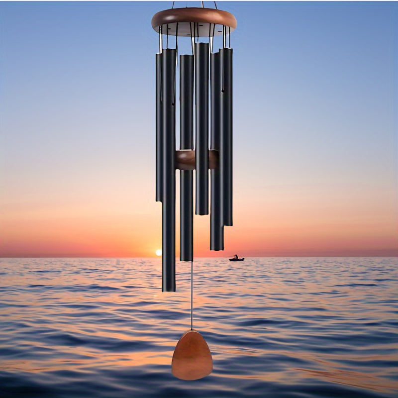 Black Solid Wood and Aluminum Tube Wind Chimes for Home Garden Decor