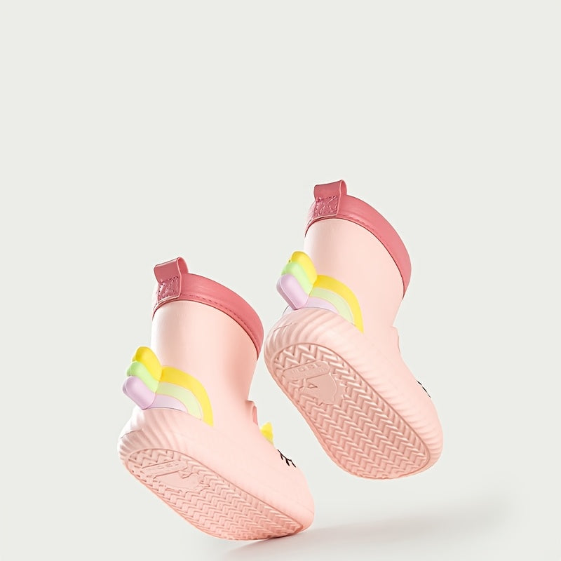 Girls Waterproof Unicorn Rain Boots Pink White EVA Non-Slip Short Casual Outdoor Fall Winter