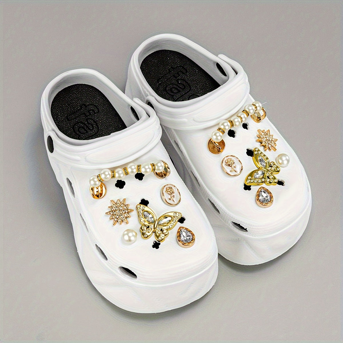 Women Glitter Embellished Mules Clogs Pearls Butterflies EVA Platform Heels