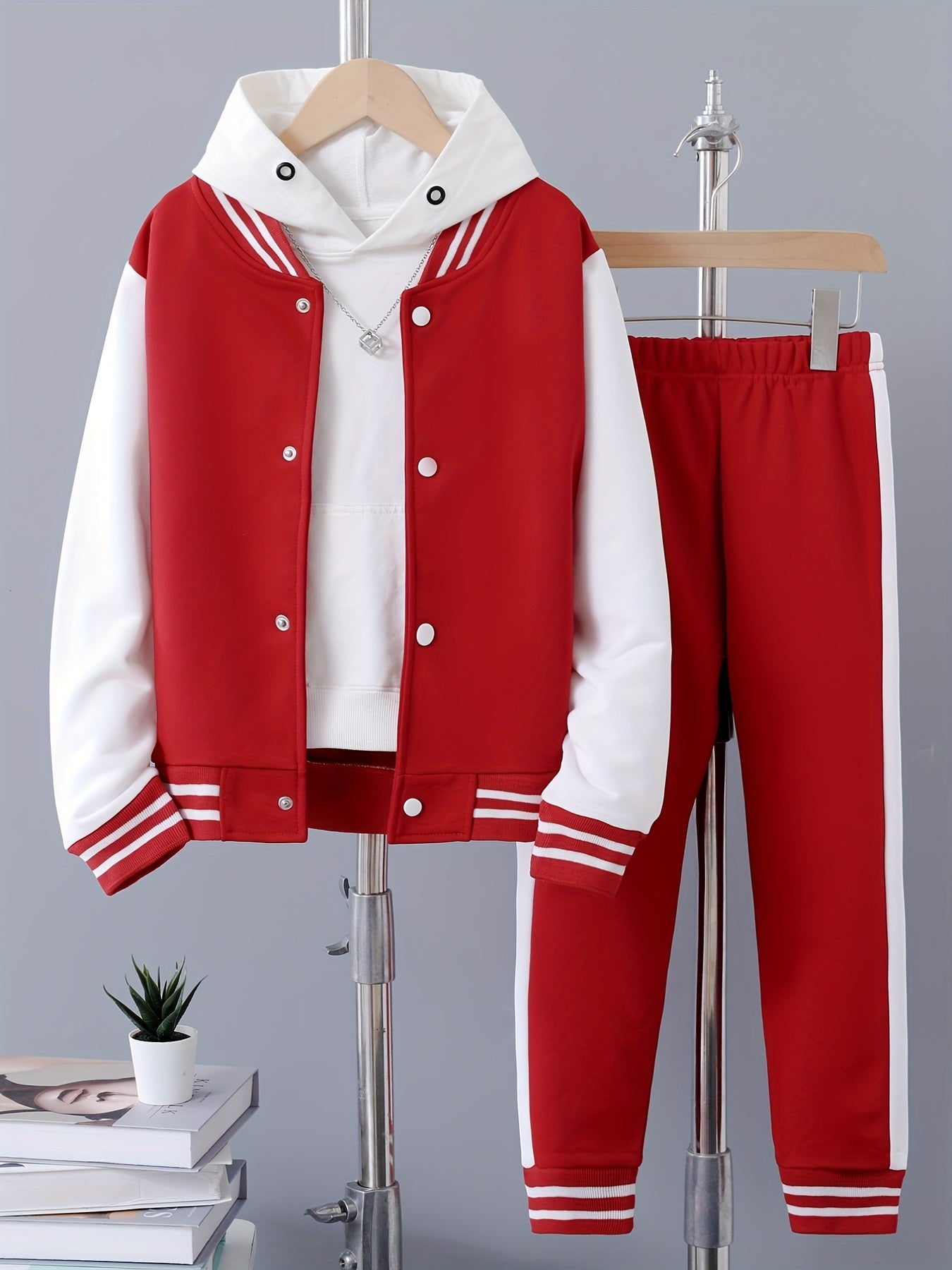 Boys' Polyester Baseball Suit and Pants Set Solid Color Spring Fall Casual