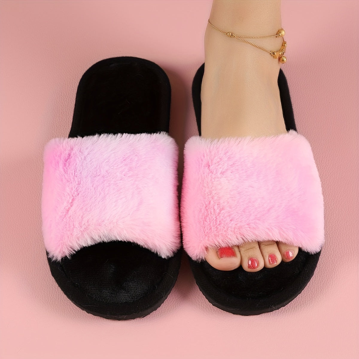 Zapatillas de pelo sintético para mujer, de temporada, con tejido y suela de EVA