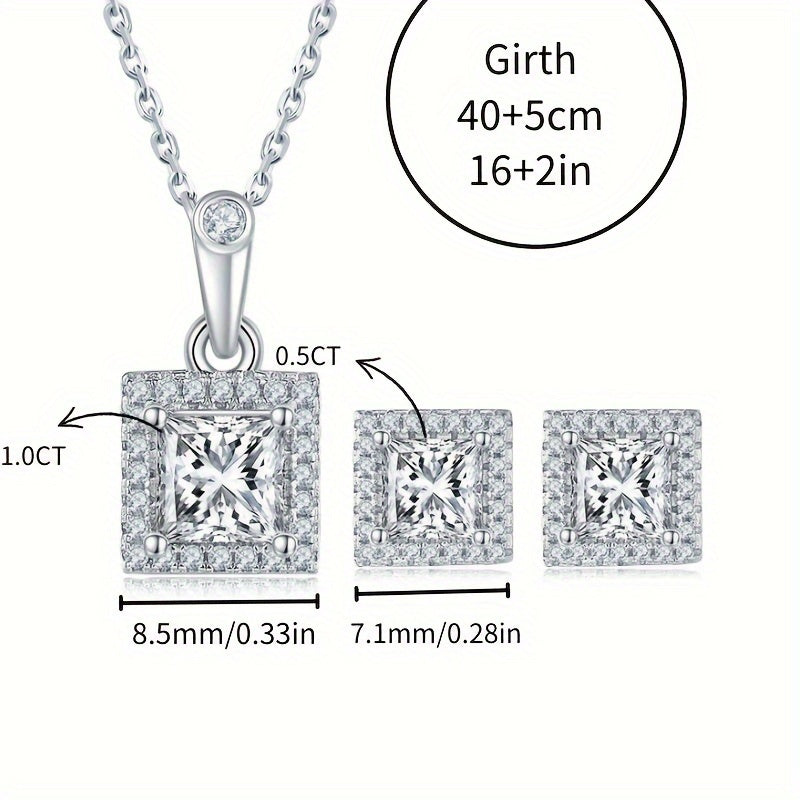 Silver Moissanite Pendant Necklace and Earring Set for Women Unisex Jewelry