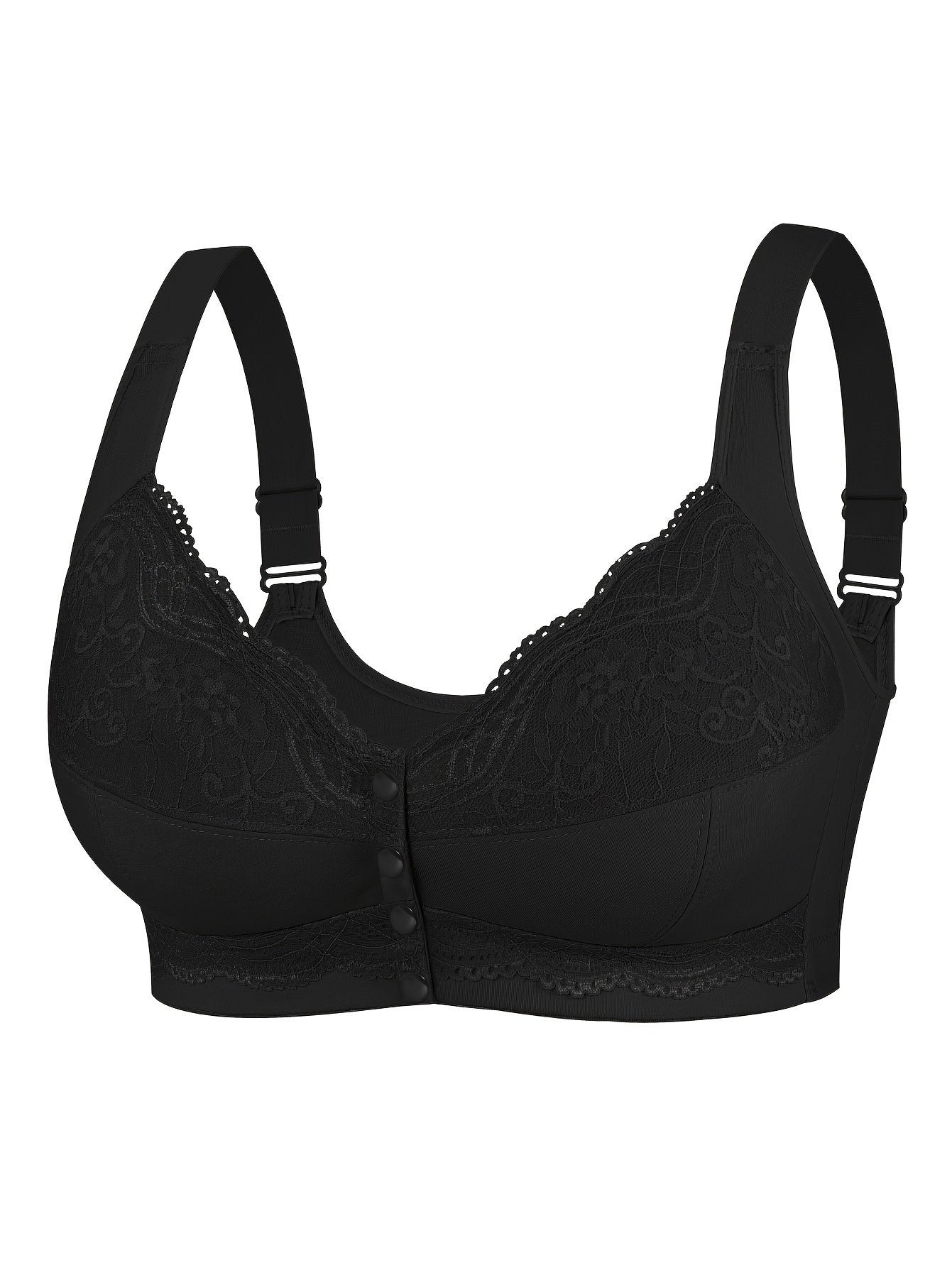 Women's Plus Size Lace Front Closure Underwear with Adjustable Straps Wireless Bra