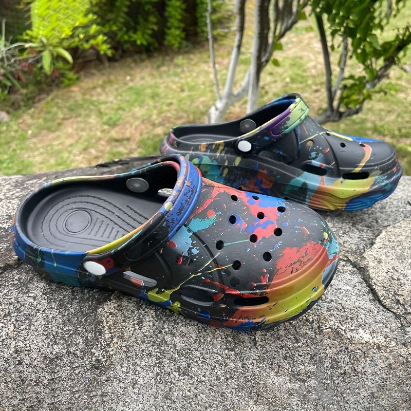 Women's Lightweight EVA Clogs with Thick Sole and Abstract Art Design