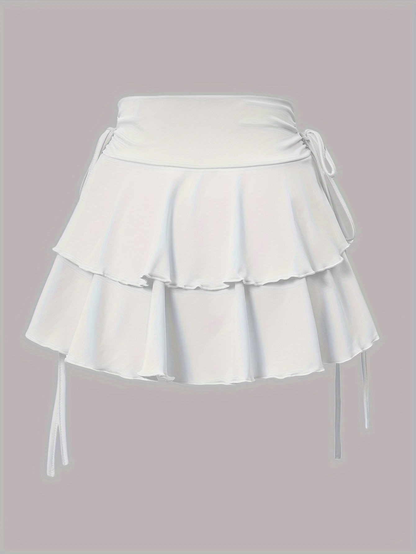 Women's High-Waist Mini Skirt with Faux Drawstring Solid Polyester for All Seasons