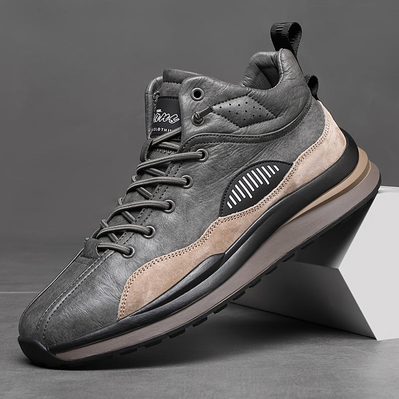 Men's Black and Gray High-Top Sneakers Breathable Rubber Sole Lace-Up Casual Shoes