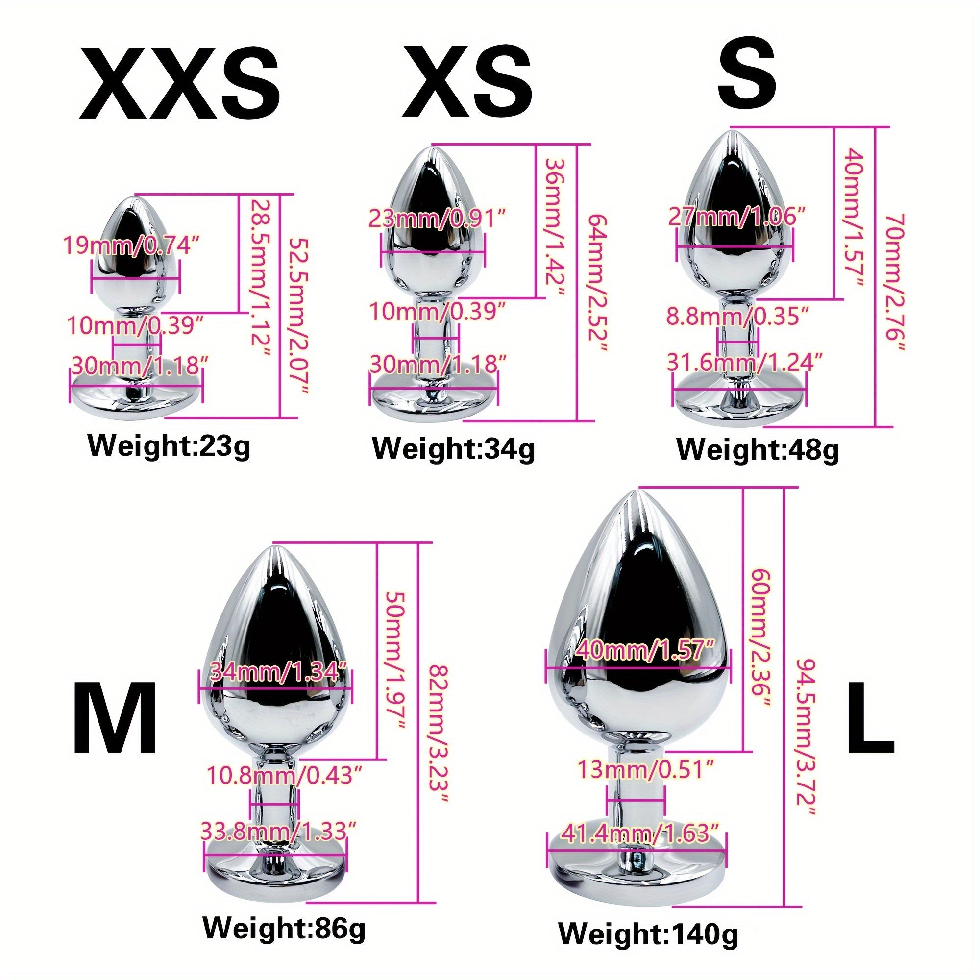 Adult Metal Anal Plug Set 5 Sizes G-Spot Massage Butt Plug Sexual Wellness