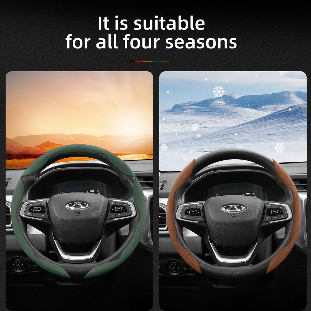 2PC Set Winter Velvet Anti-Slip Ultra-Thin Steering Wheel Cover Black Green Red Orange Brown