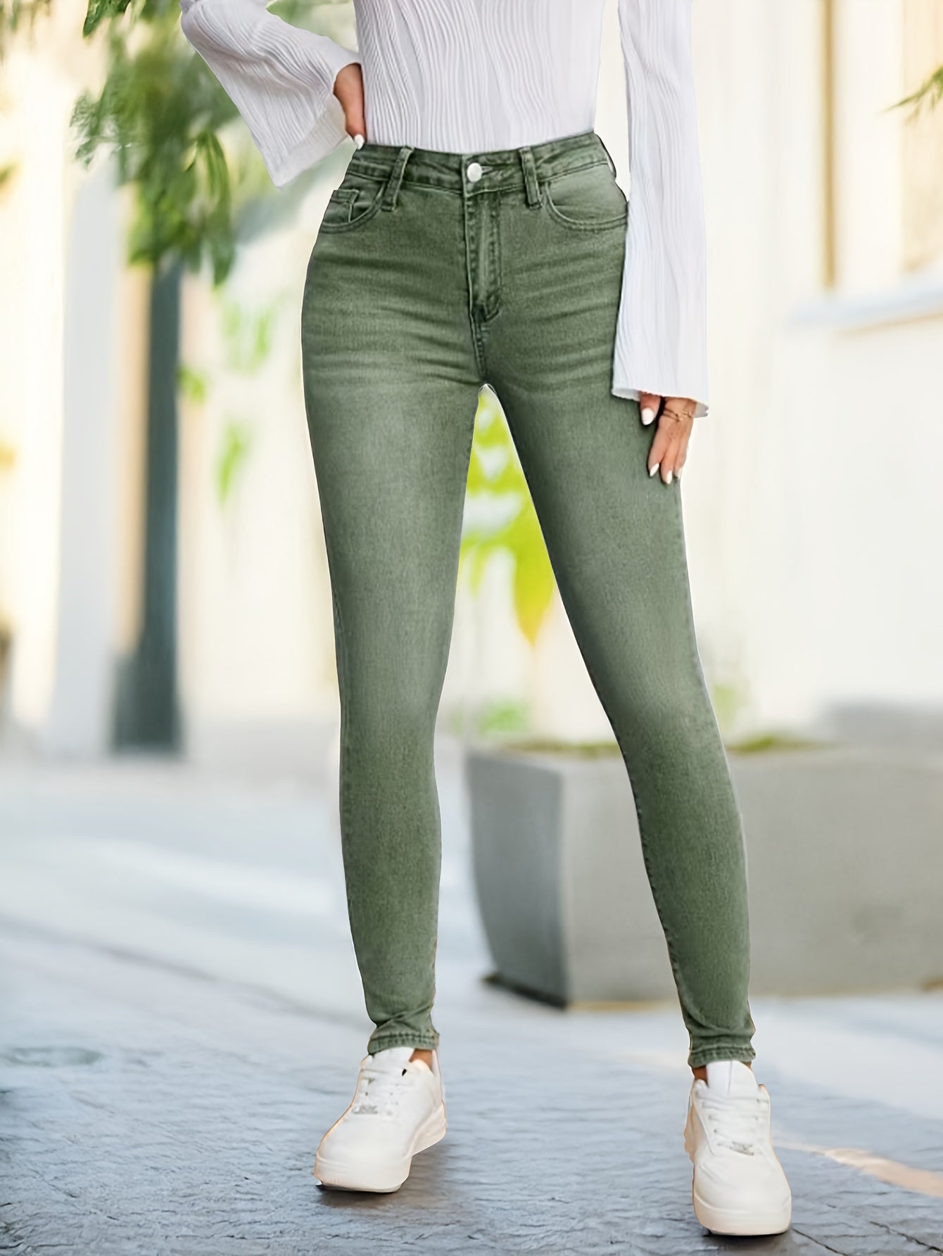 Women's High Stretch Denim Jeans Solid Color All-Season Comfortable Flattering Fit