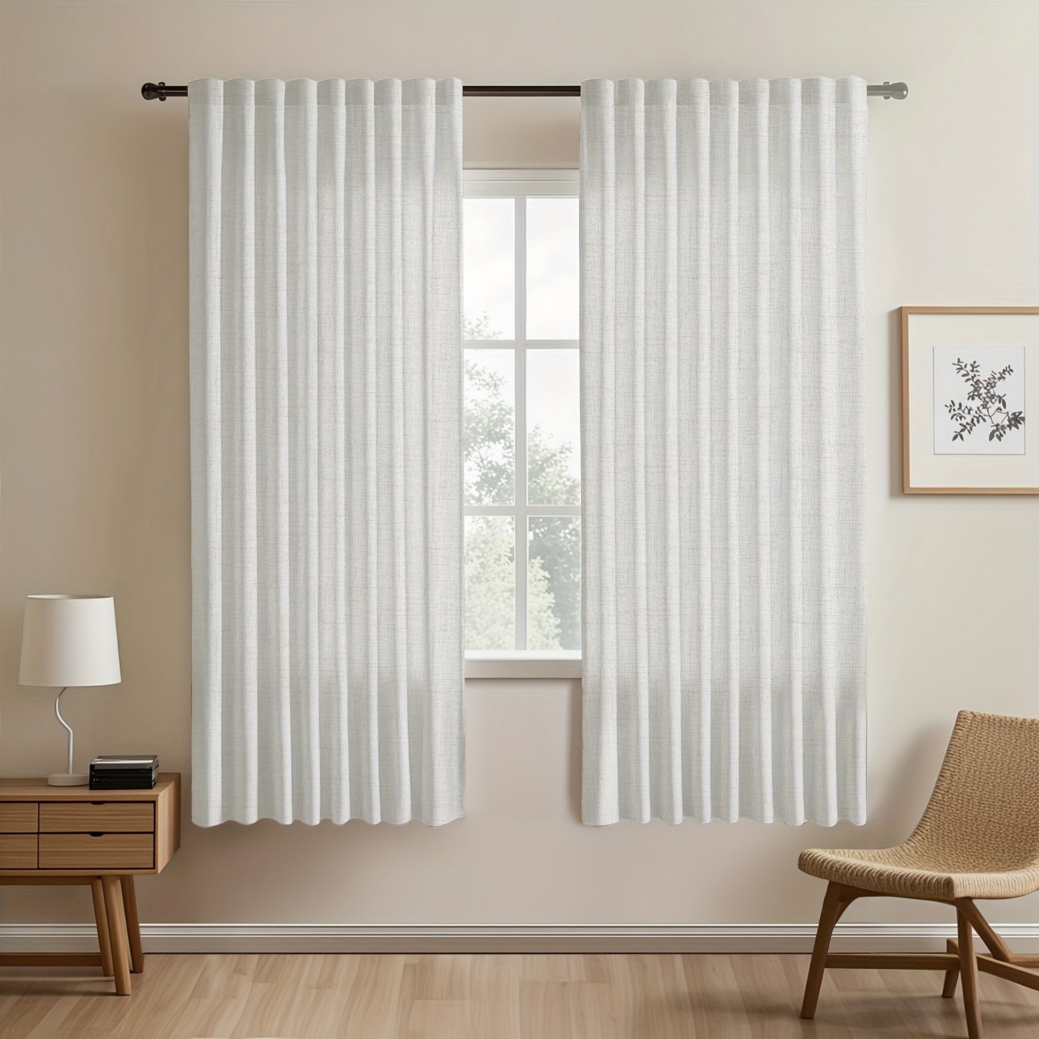 Japanese-Inspired Linen Curtains Set, Light-Blocking, European Style for Bedroom Living Room