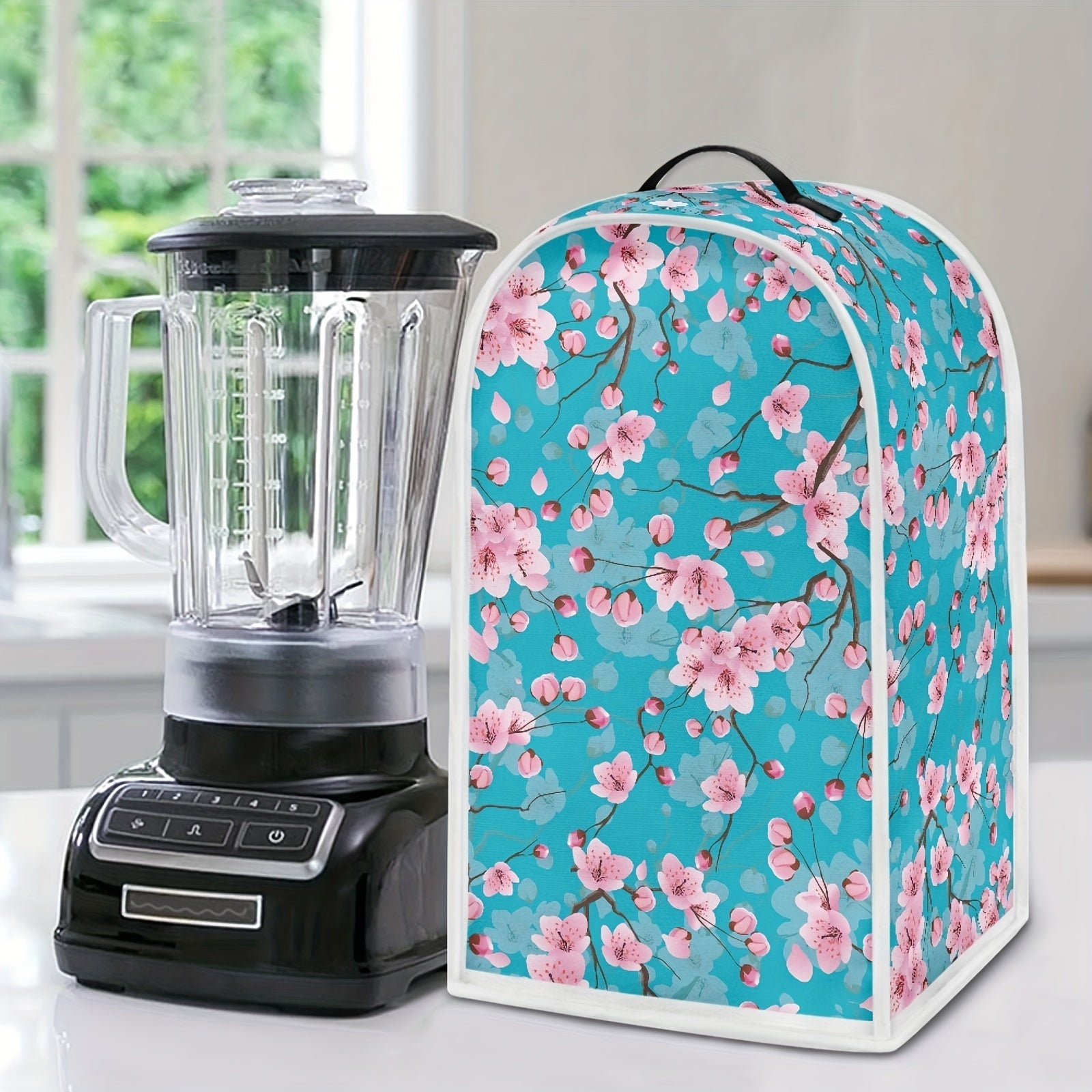 Portable Juicer and Food Processor Cover with Cherry Blossom Print and Top Handle