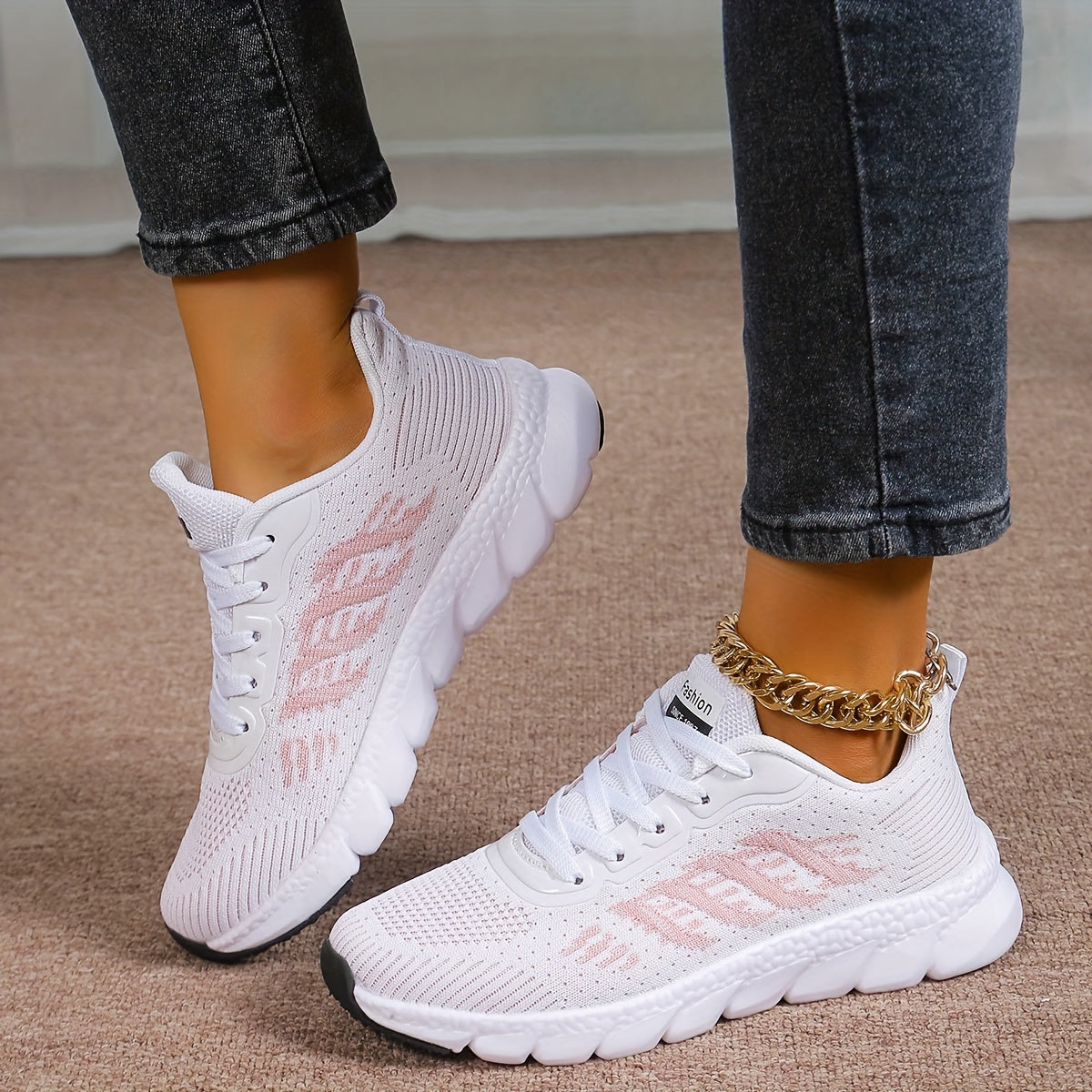 Women's Lightweight Running Sneakers Breathable Knit Non-Slip EVA Shoes