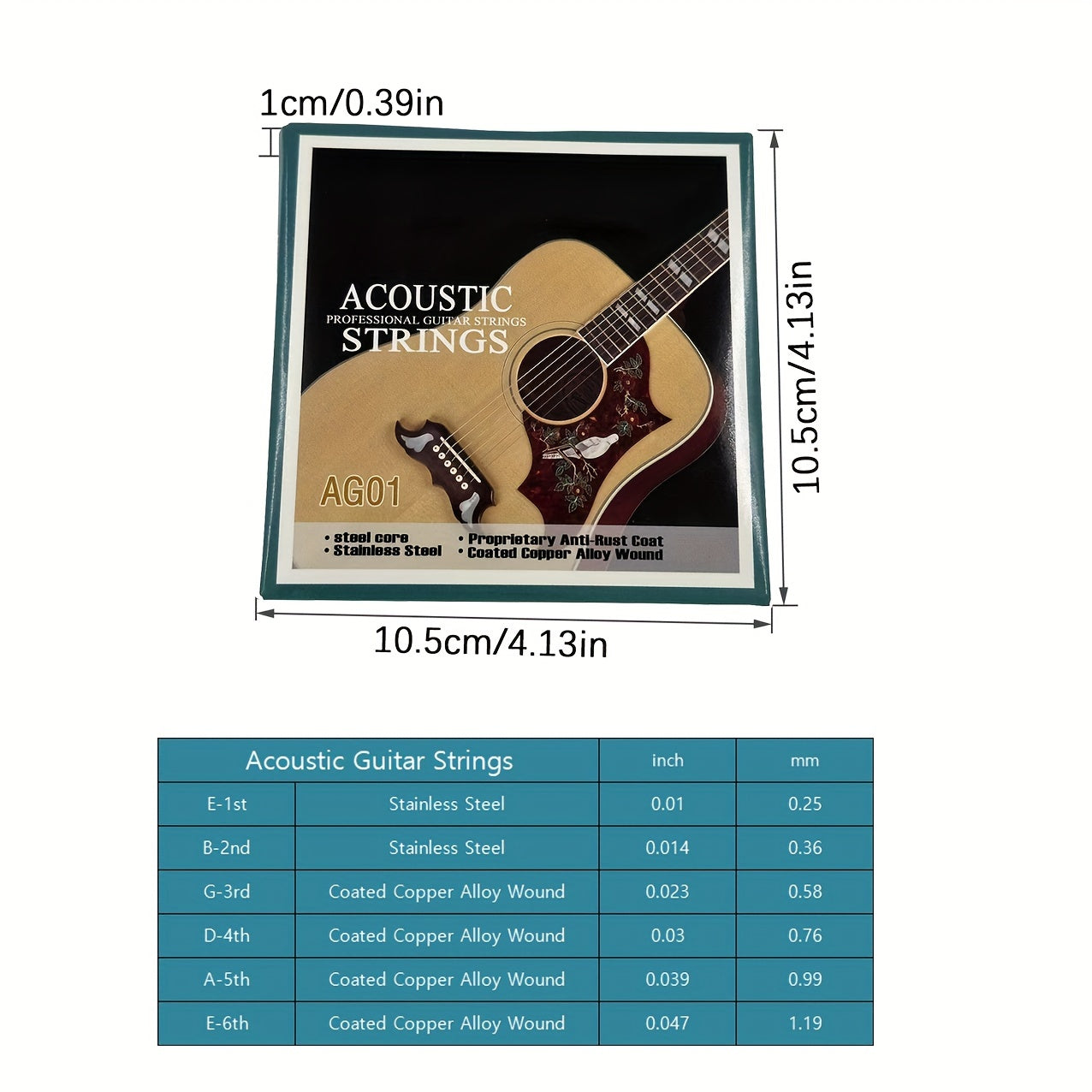 Stainless Steel Coated Copper Alloy Wound Acoustic Guitar Strings 010 Blue