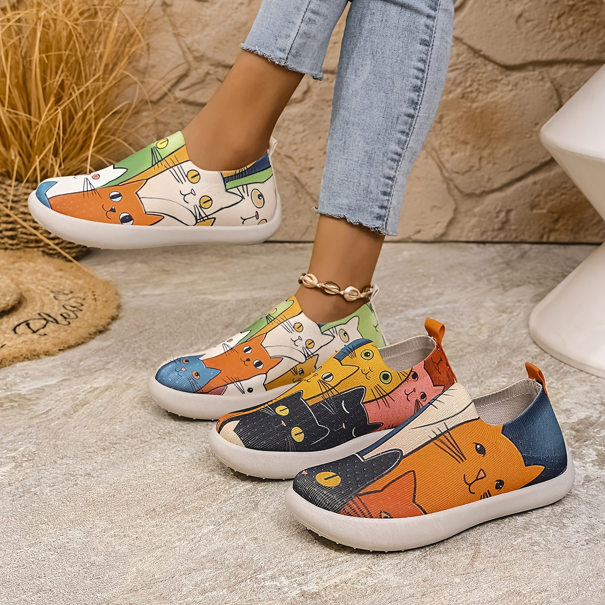 Women's Casual White Sneakers Wide Width Slip-On Summer Shoes