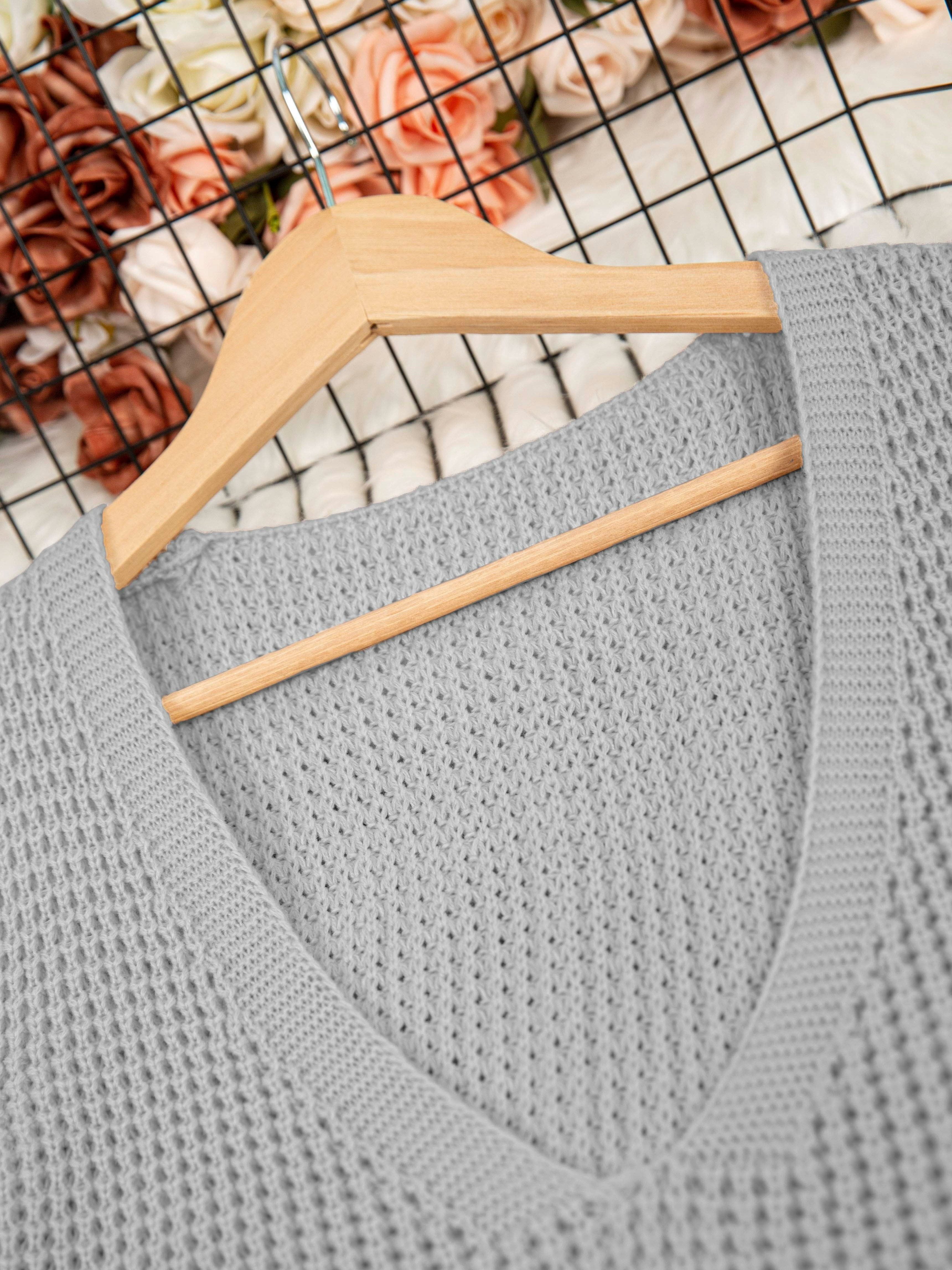 Vestido de suéter casual de talla grande con cuello en V y estampado con bolsillos