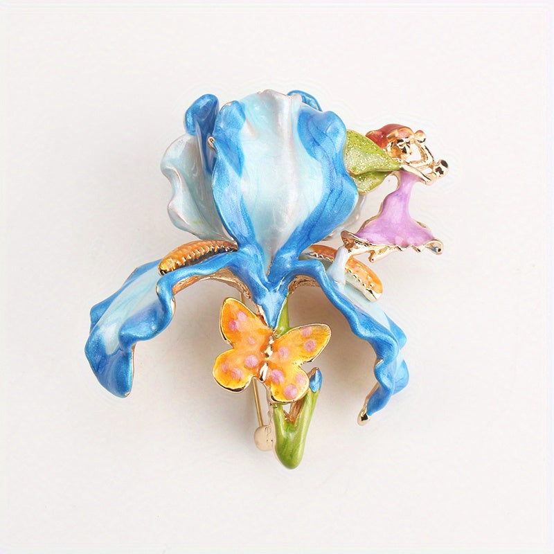 Vintage Enamel Iris Pixie Brooch Rhinestones Irregular Shape Jewelry