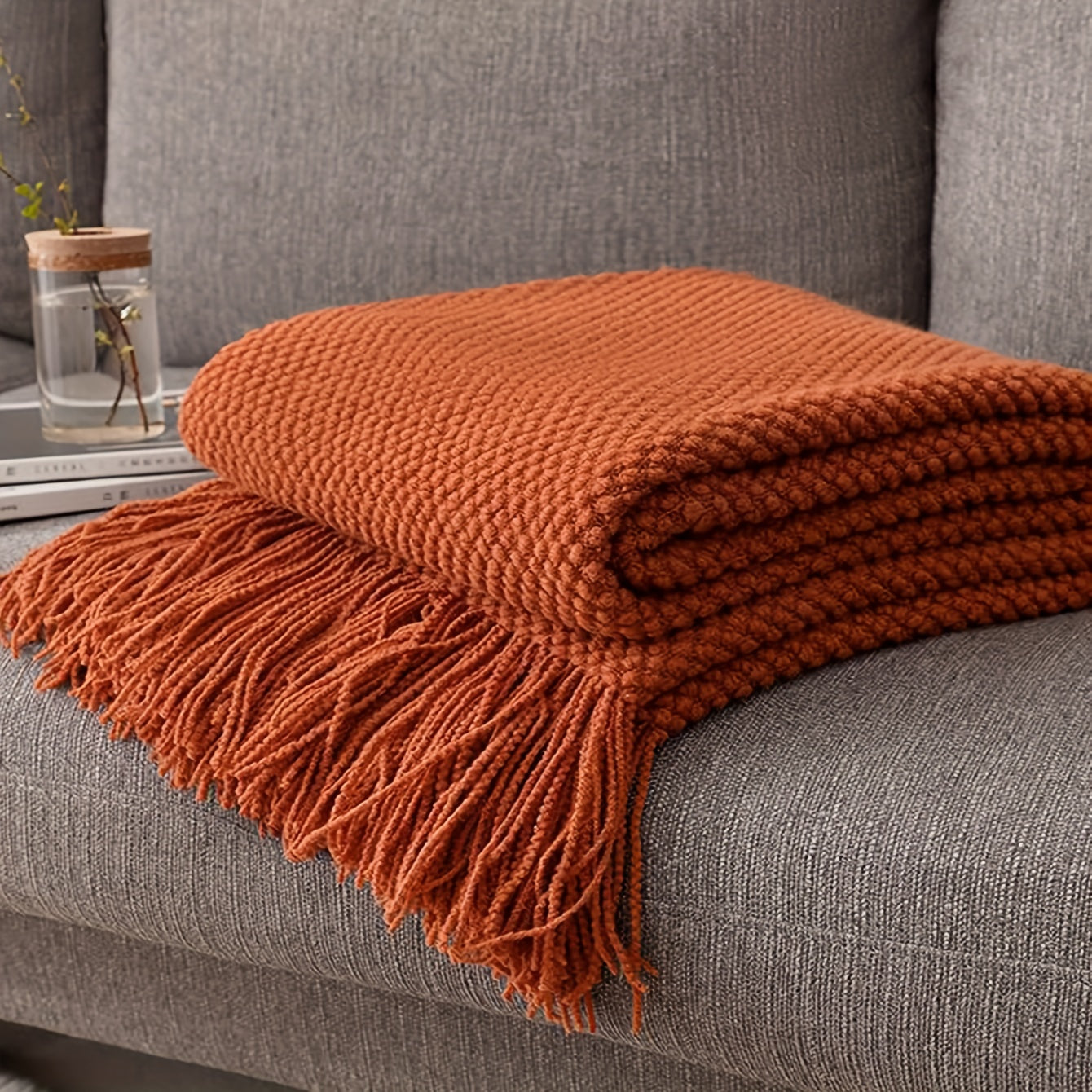 Orange Tassel Knitted Throw Blanket Soft Warm Couch Sofa Bed Travel