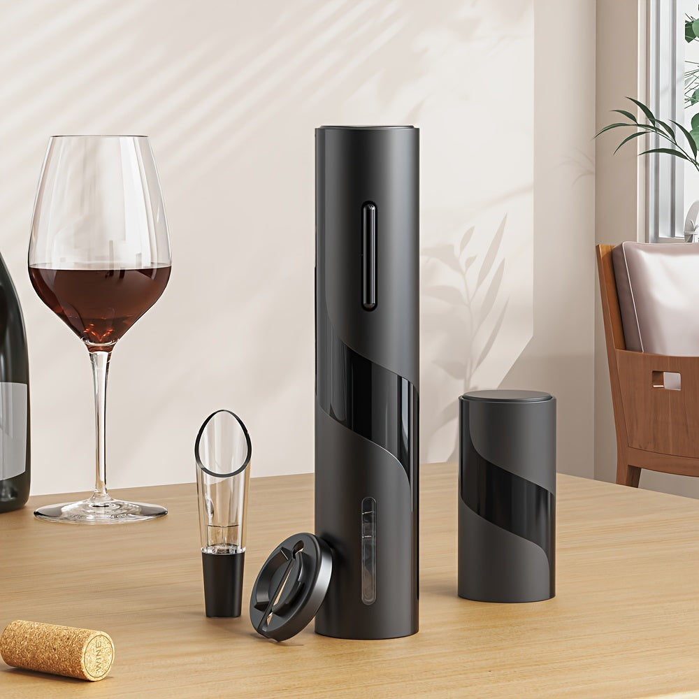 Electric Wine Bottle Opener Set with Foil Cutter and Vacuum Stopper Battery Powered