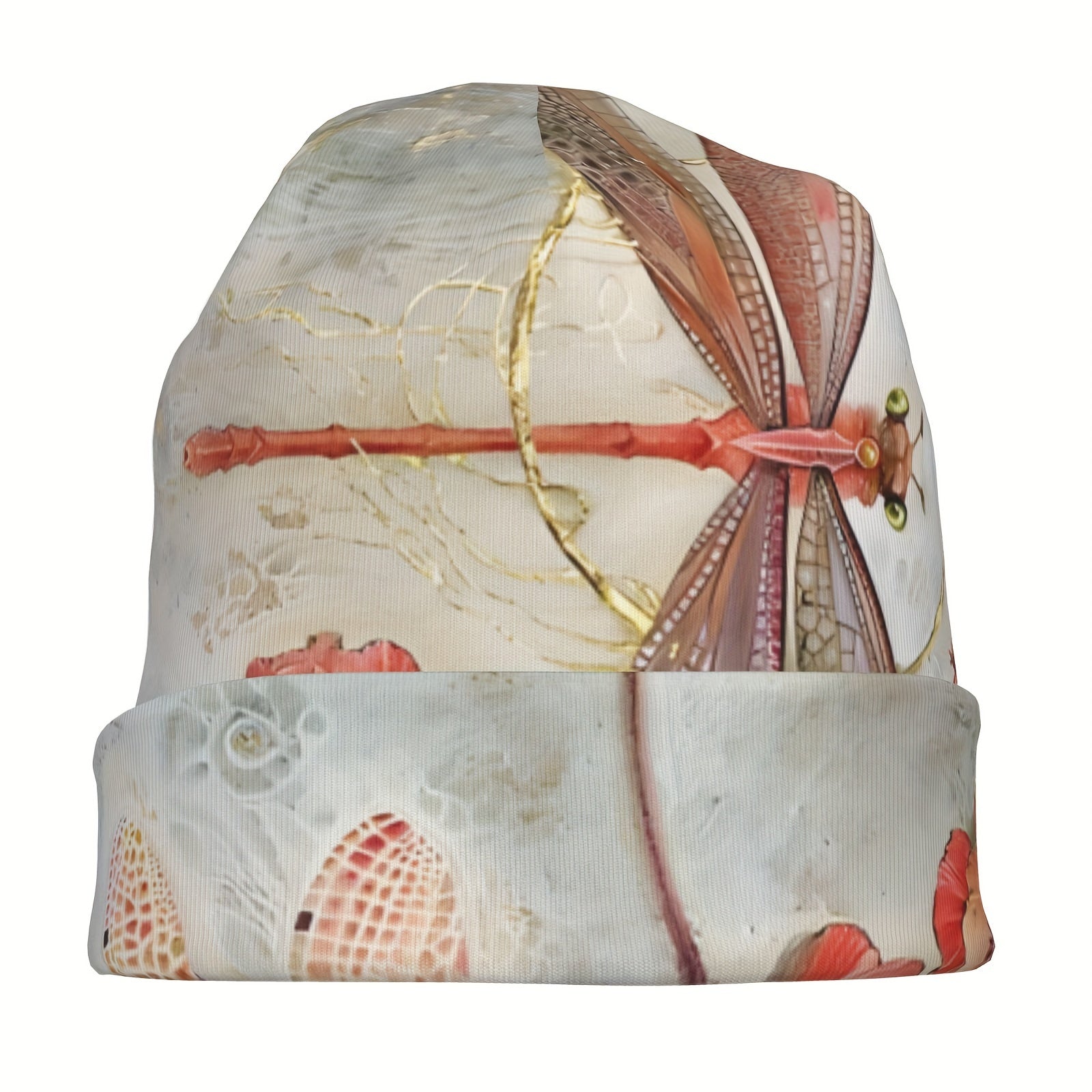 Men's Dragonfly Print Knitted Beanie Warm Hat for Autumn Spring Boho Style