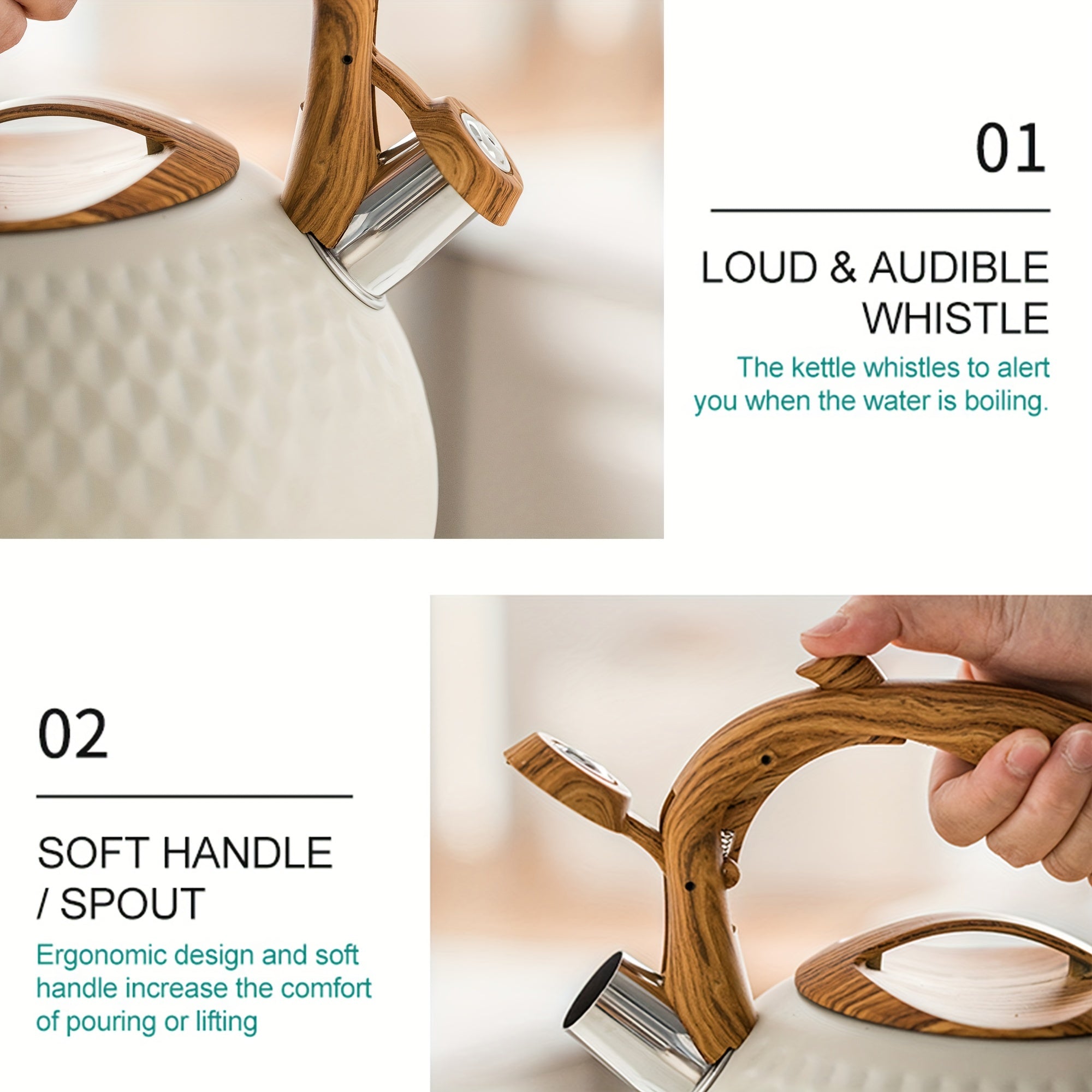 Hervidor de té de acero inoxidable 3L con silbido fuerte, antiquemaduras, resistente a la oxidación, hervidor de agua