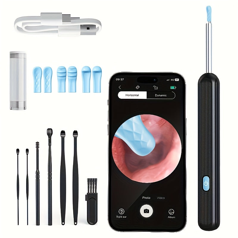 Wireless Earwax Removal Tool with Camera and Light, Rechargeable Ear Cleaning Device with 7 Scoops and Silicone Cases