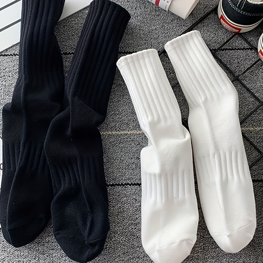 Calcetines de tubo medio acanalados para mujer, 6 pares, transpirables, cómodos, de color sólido