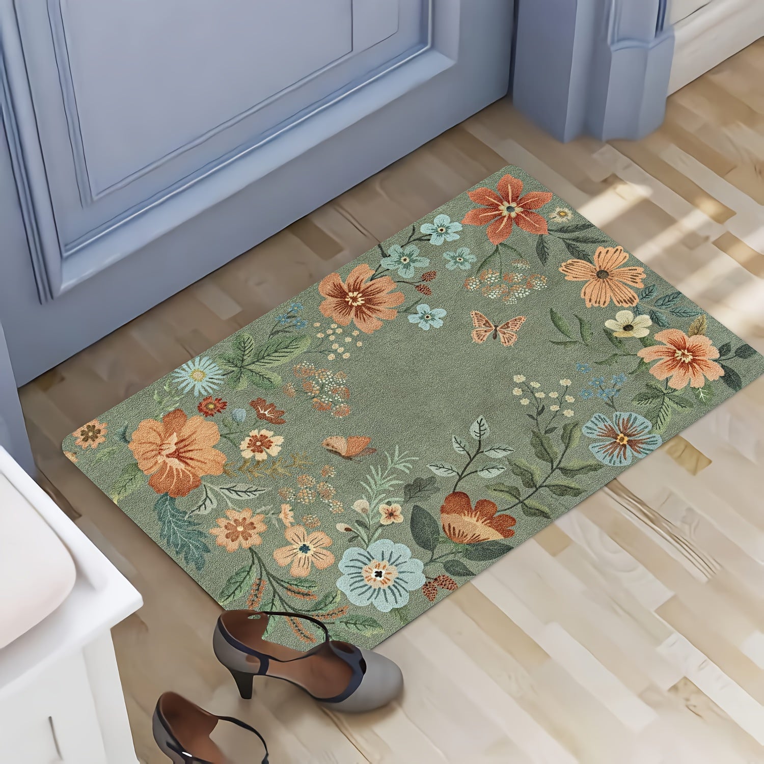 Mustahkam Polyester Kirish Poyabzali PVC Orqa Qismi - Yumshoq, Yuviladigan Gullar Dizayni Kirish, Hammom, Yotoqxona, Mehmonxona, Kir yuvish uchun - Anti-Buzilish, Bohem uslubidagi Gilam