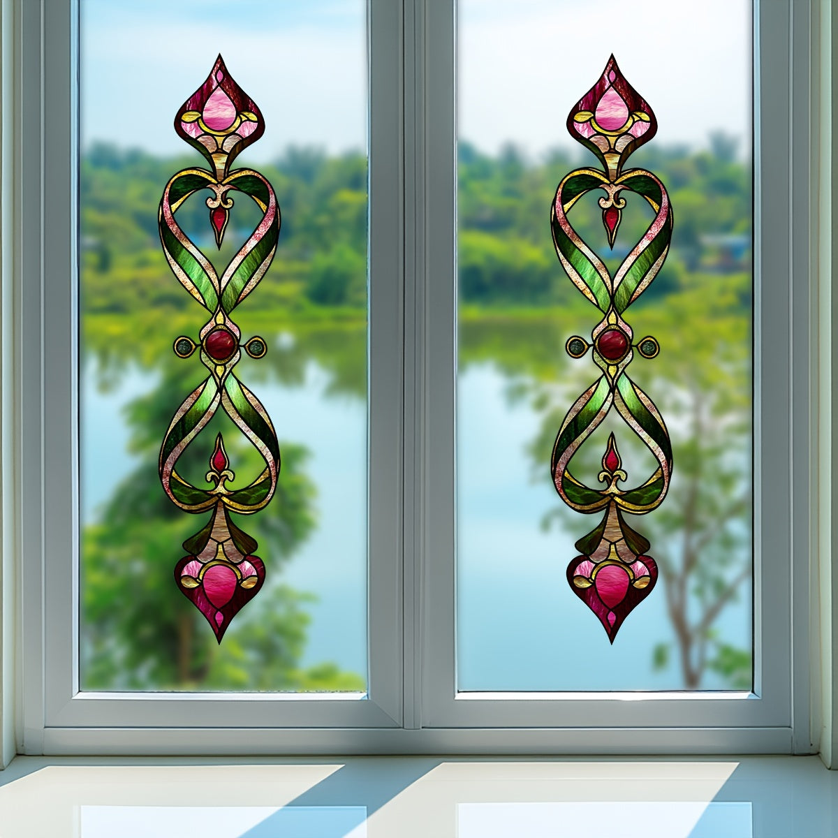 Decorative Vintage Floral Window Film Reusable PVC Cling Privacy Glass Decal