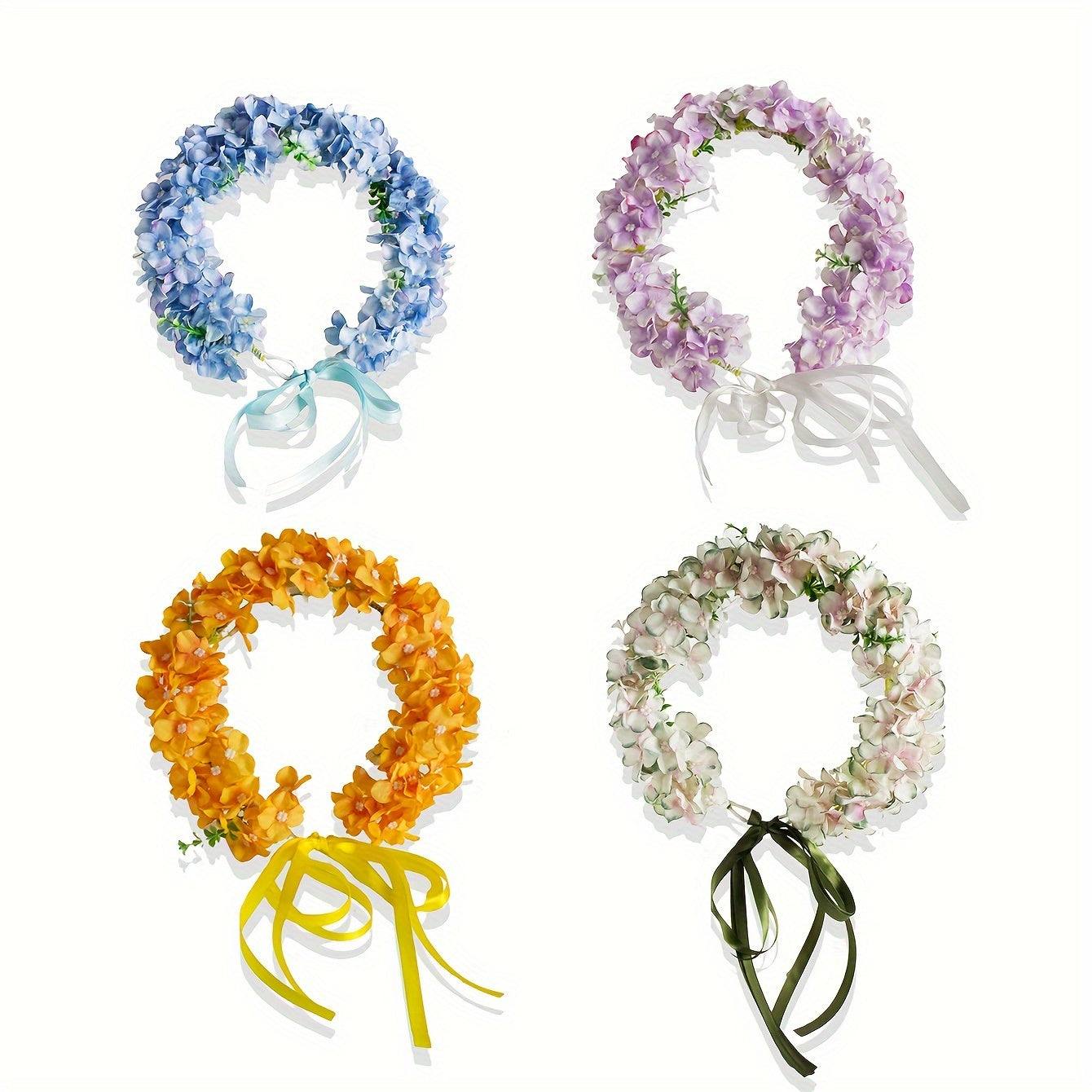 Floral Bridal Headband Hydrangea Flower Crown with Ribbon Tie for Weddings and Parties