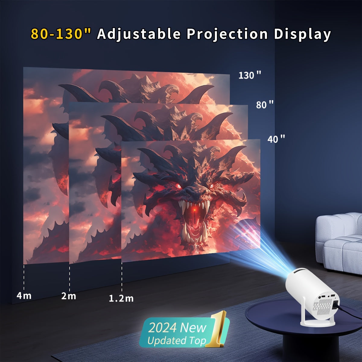 4K HD Portable Projector with 18000 Lux Brightness, 3.3m Display, Voice Control, Smartphone Compatibility