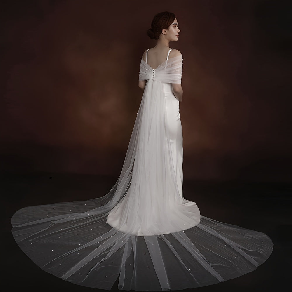 Women's Light Luxury Western-Style Wedding Dress with Pearls, Strapless, Train