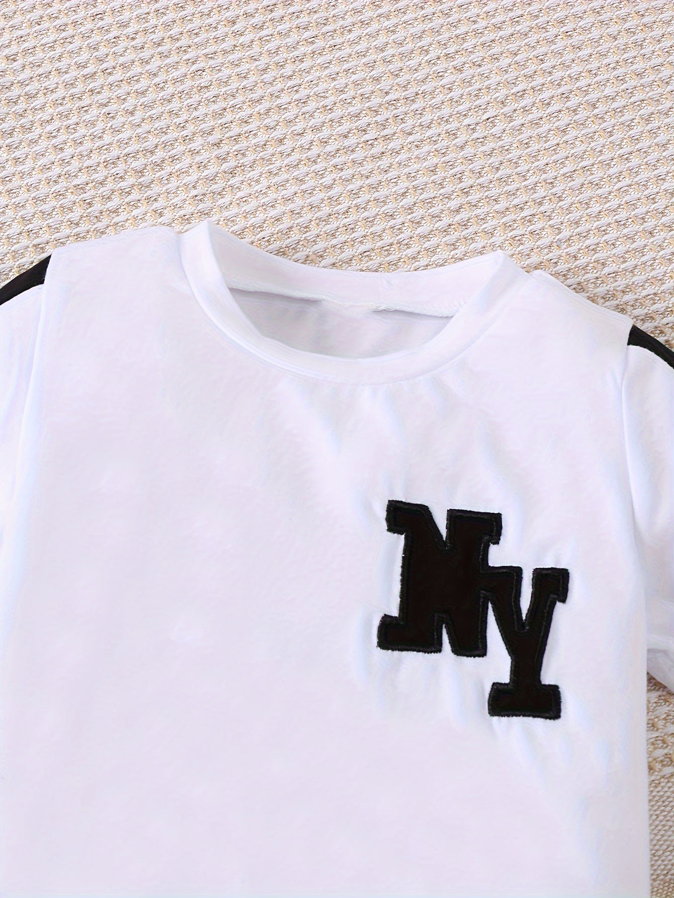 Kids Boys T-Shirt and Shorts Set Black and White Letter Print Polyester Spring Summer Movement Style
