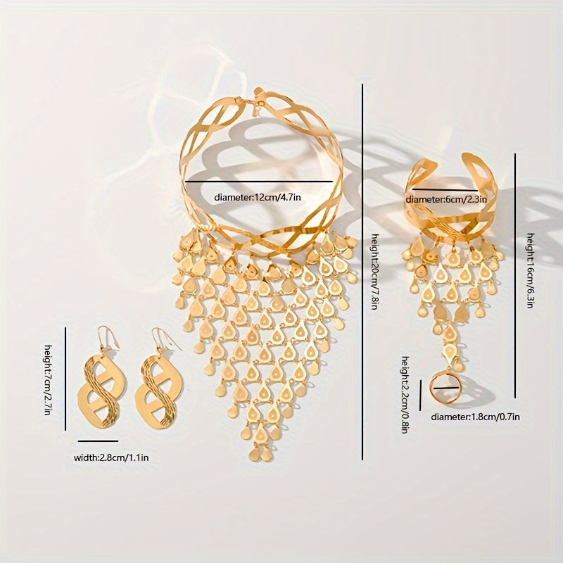 Luxury Copper Jewelry Set with Necklace Earrings Bracelet Ring Middle Eastern Style for Weddings Parties Ramadan