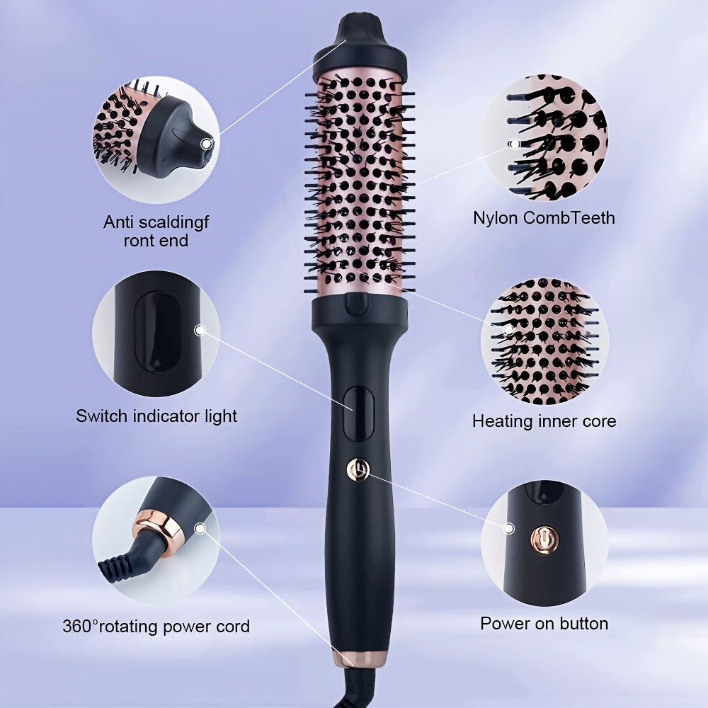 2-in-1 Curling and Straightening Heat Brush with Ceramic Round Brush Thermostatic Control
