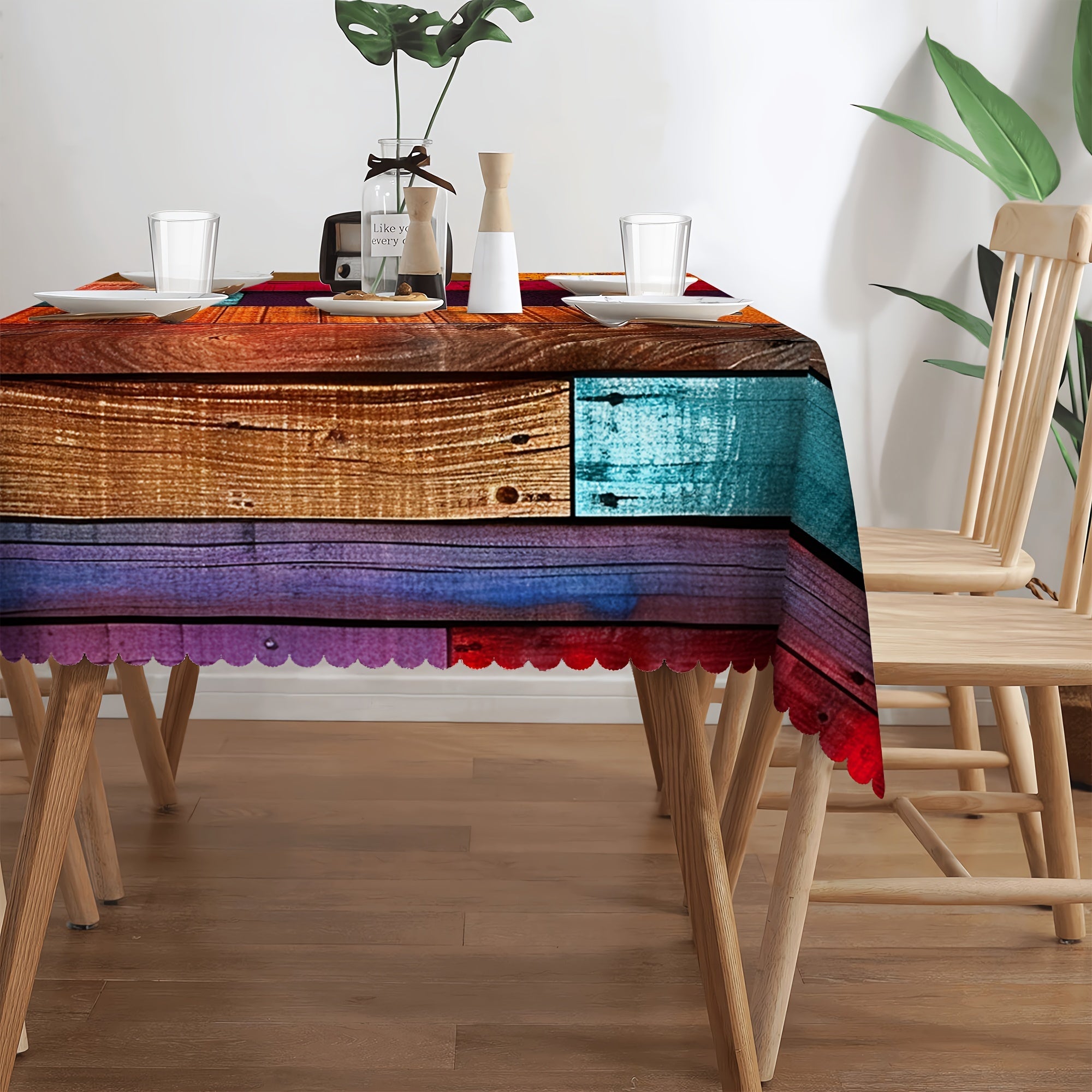 Vintage Wood Grain Print Tablecloth Stain Resistant Wrinkle-Free Polyester for Indoor Outdoor Use