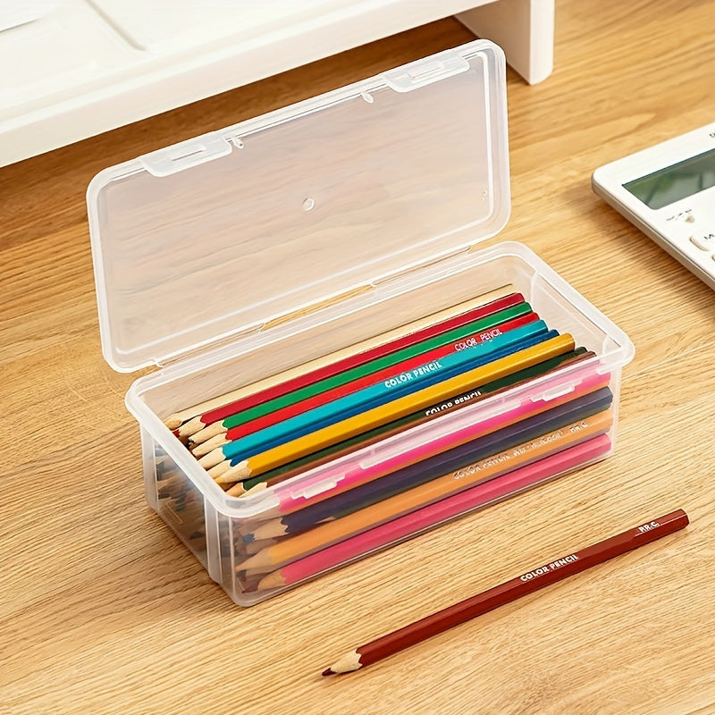 Plastic Storage Box with Hinged Lid for Desk and Drawer Organization