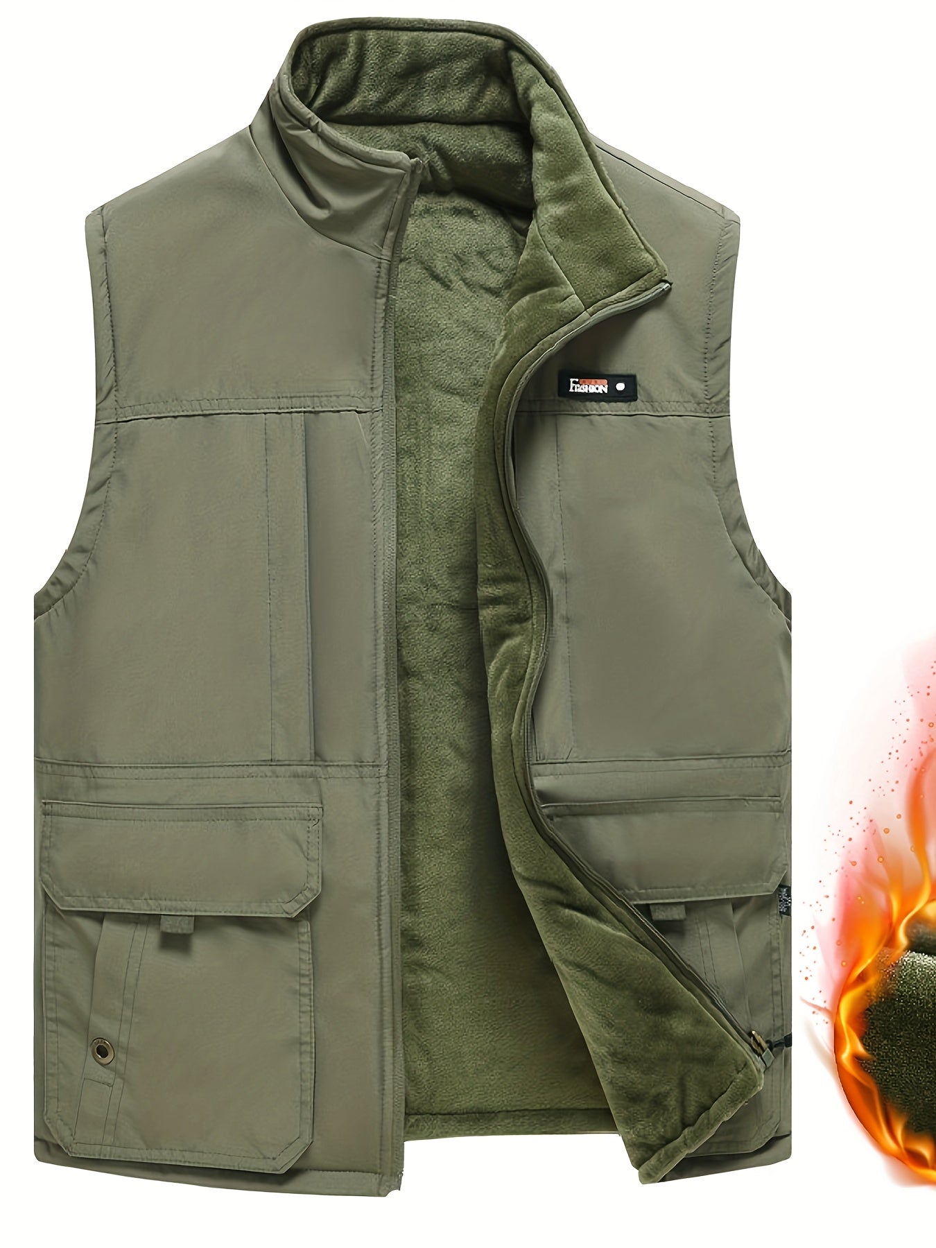 Men's Plus Size Fleece-Lined Vest with Stand Collar for Fall Winter Casual Business