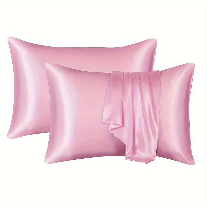 Set of 2 Satin Pillowcases 90g Envelope Closure 100% Polyester Silky Fabric