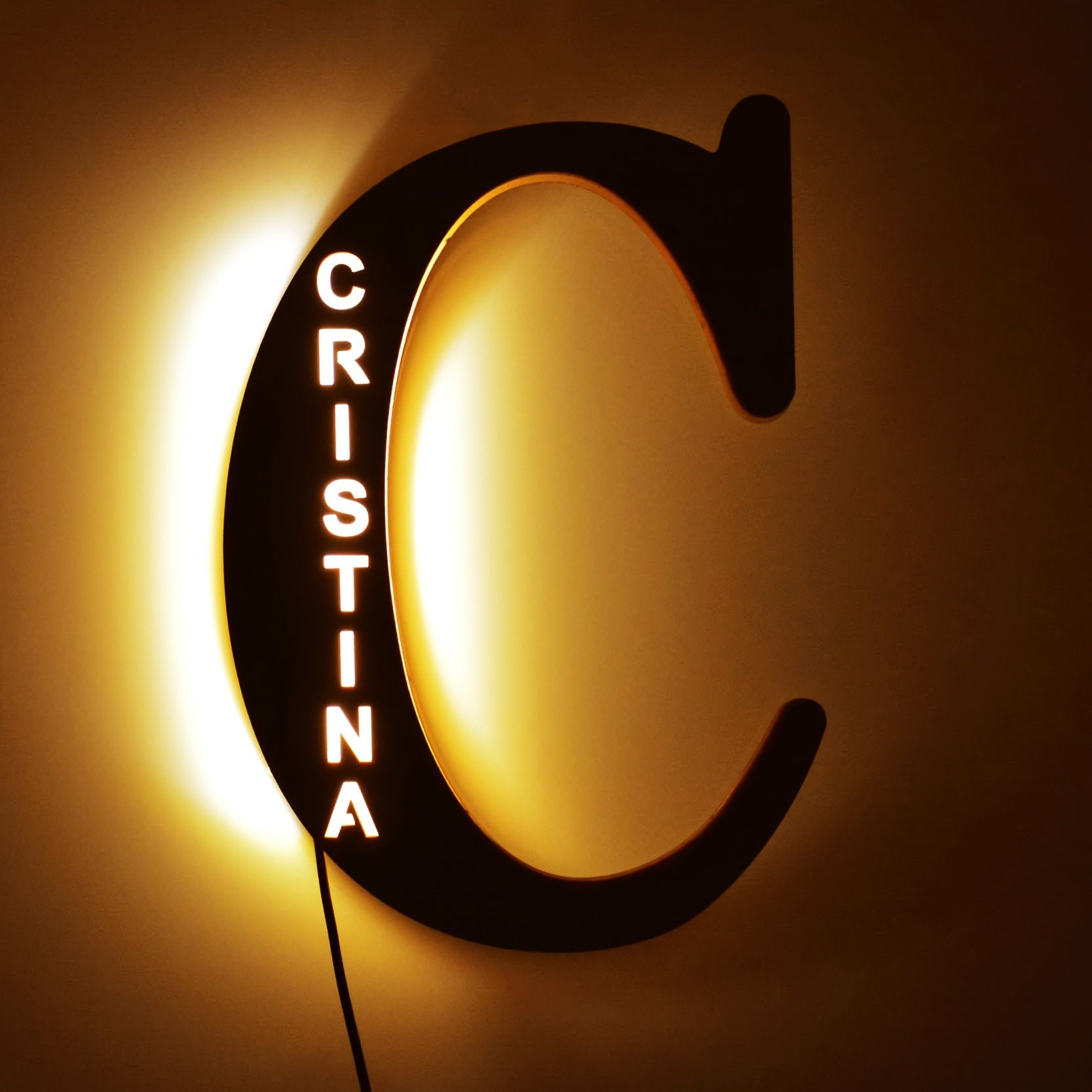 Luz nocturna de letras LED de madera personalizada para dormitorio, lámpara de pared personalizada, alimentada por USB