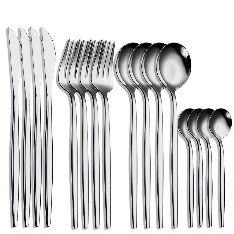 16-Piece Stainless Steel Cutlery Set with Steak Knives Dinner Forks Soup Spoons