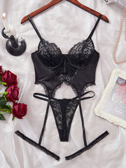 Women's Lace Satin Lingerie Set with Bra and Panty
