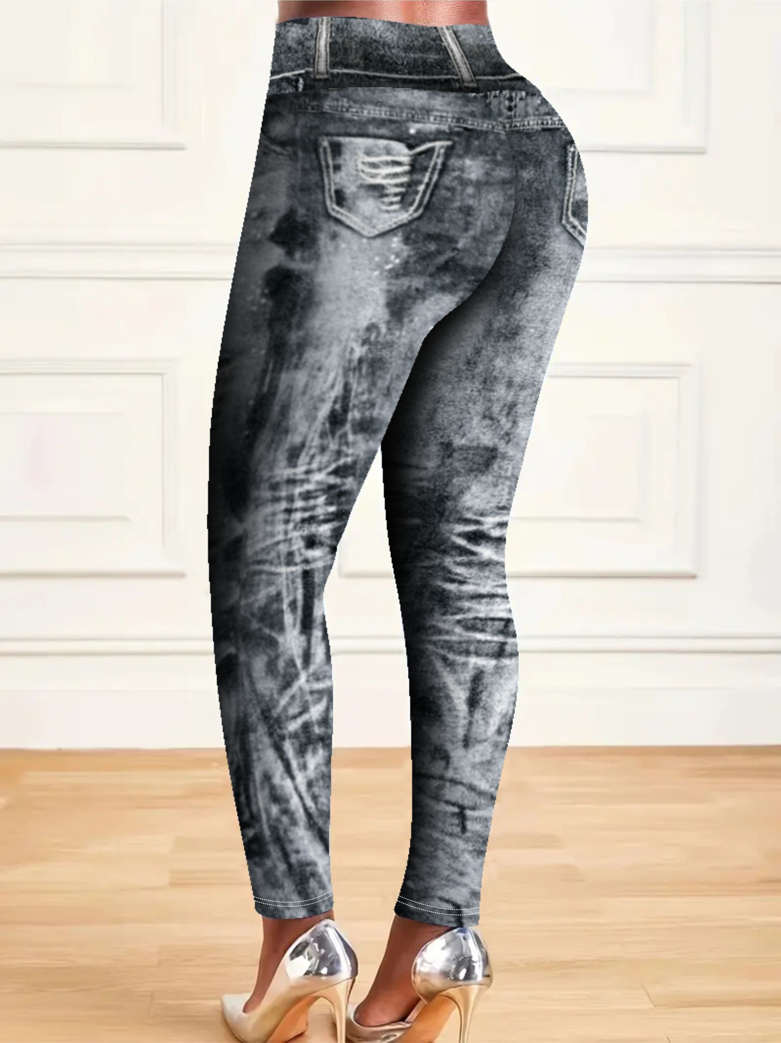 Plus Size All Over Print Skinny Leggings High Waist Stretchy Pants