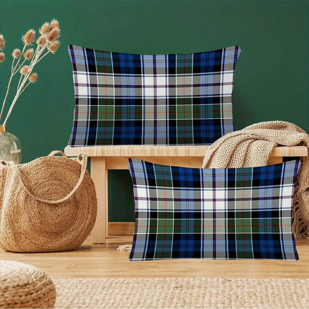 Set of 2 Tartan Pillow Covers 30.48x50.8 cm Double-Sided Plush Polyester Decorative Cushion Cases