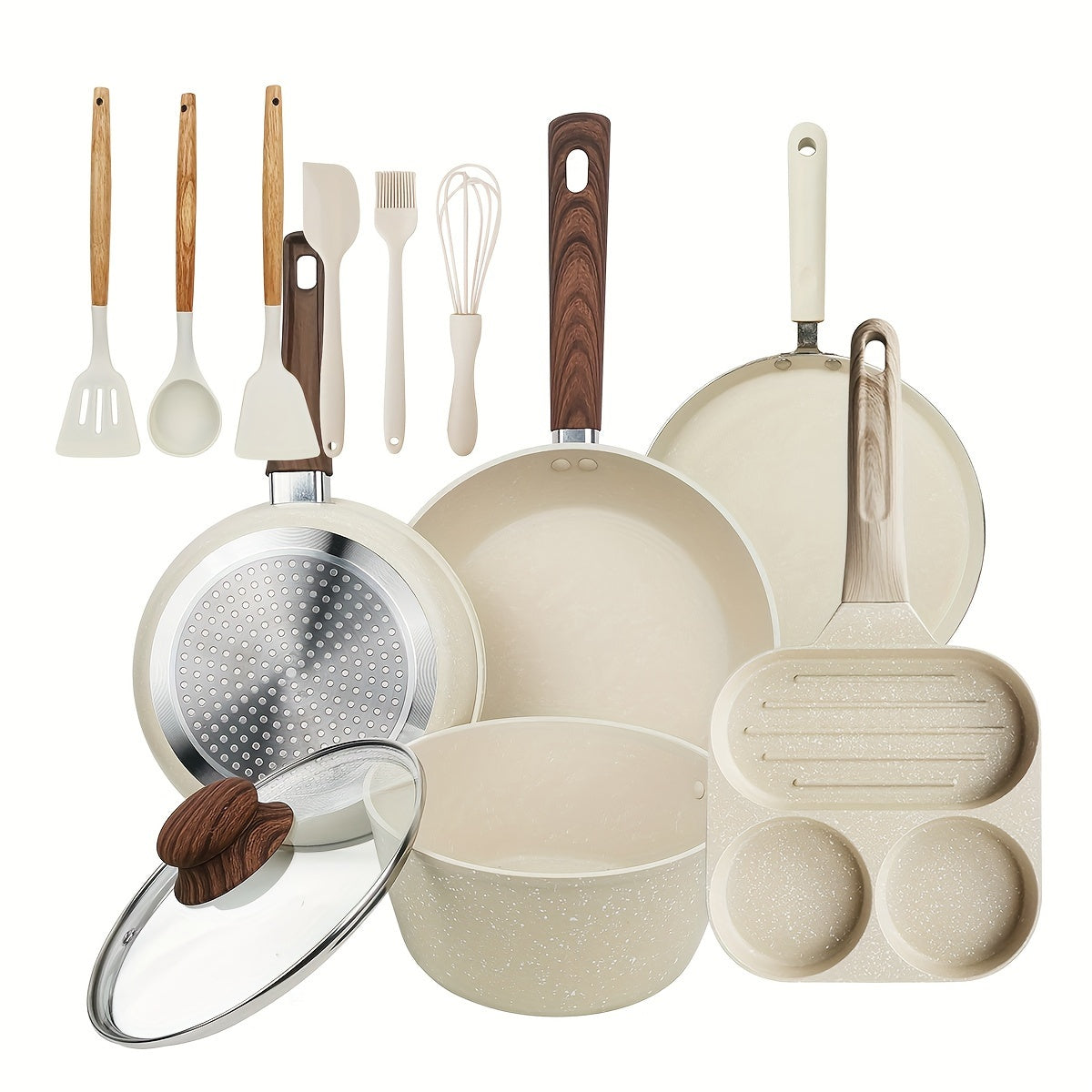 White 12-Piece Non-Stick Cookware Set for Induction and Open Flame Cooking